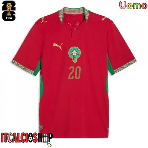 Marocco Ayoub El Kaabi #20 Prima Maglia Mondiali 2026 Manica Corta